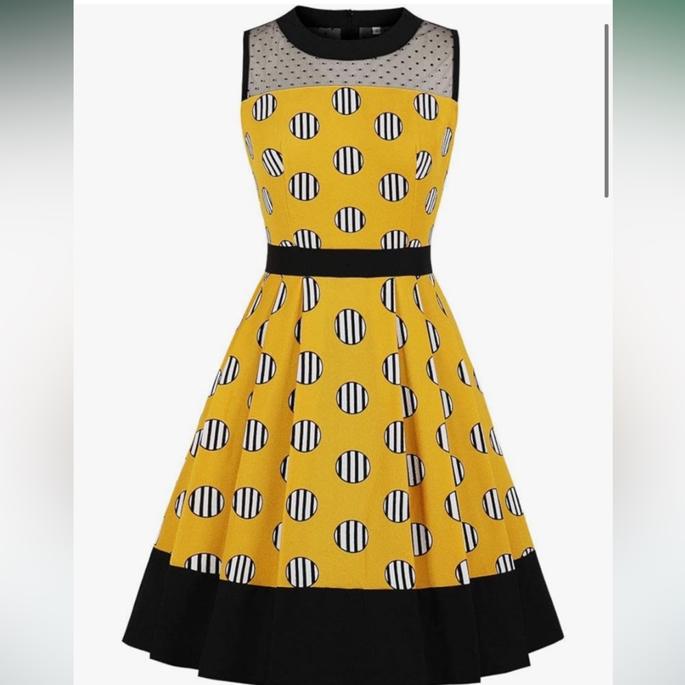 Yellow and black polka dress - vintage, retro, pinup, rockabilly